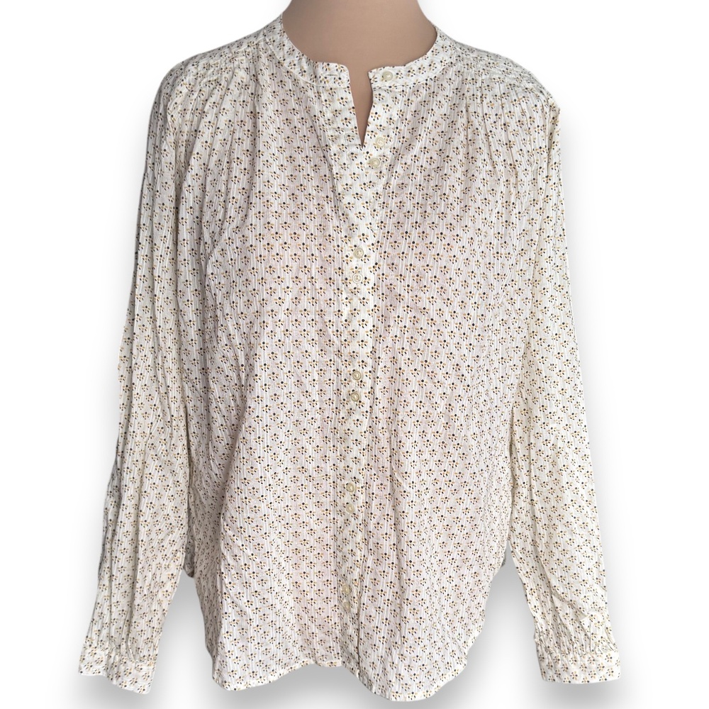 GAP Cream Floral Lurex Thread Blouse Long Sleeve Lightweight Top XS
